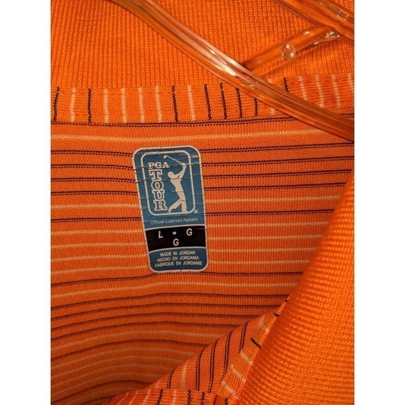 PGA Tour Men's Orange Stripe Short Sleeve Side Slits Polo Golf Shirt Size L‎ - Picture 3 of 3
